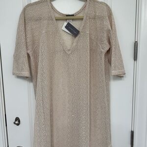 Jordan Taylor Swim Cover Up Light Tan Knit V-Neck Top L NWT